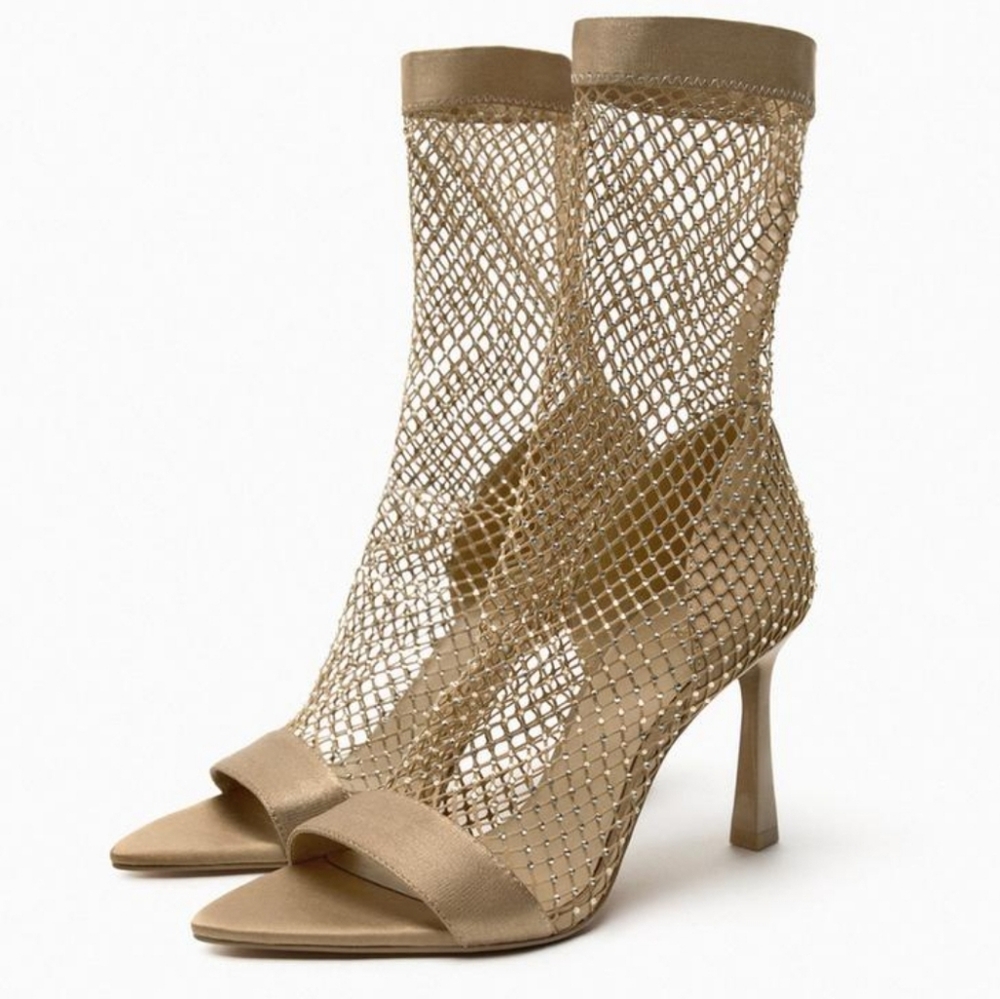 NWOT Zara Rhinestone Net Booties